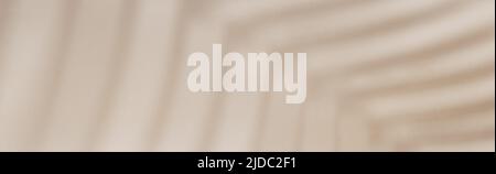 Abstrakter Hintergrund mit tropischer Palme hinterlässt Schatten auf beigefarbener Wand, Kreatives Minimal-Design mit Kopierraum, Sommerkonzept, flaches Lay Stockfoto