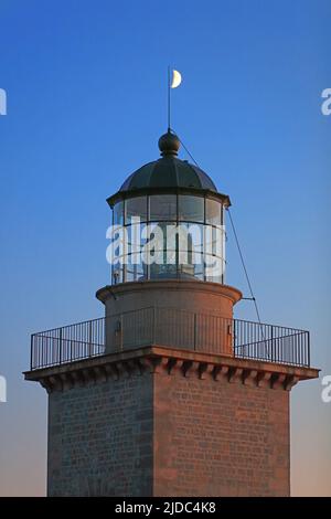 Frankreich, Manche Barneville-Carteret, der Leuchtturm, der Mond Stockfoto