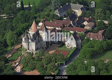 France, Dordogne (24) Castelnaud-la-Chapelle, Castle Milandes ist als historisches Monument klassifiziert (Luftaufnahme) Stockfoto