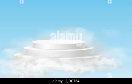 Himmel auf dem Podium. Minimalistischer Hintergrund mit weißen Podien in den Wolken. 3D realistische Sockel Produkt für Produktdemonstration und Himmel Wolken Stock Vektor