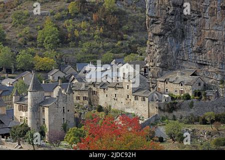 Frankreich, Lozère, La Malène Dorf der Gorges du Tarn, dominante Ansicht Stockfoto