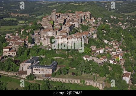 Frankreich, Tarn Cordes-sur-Ciel, klassifiziertes Dorf, Luftaufnahme Stockfoto