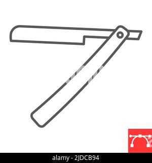 Straight Rasiermesser Linie Symbol, Friseur und Werkzeug, Straight Rasiermesser Vektor-Symbol, Vektorgrafiken, editierbare Kontur Umriss Zeichen, eps 10. Stock Vektor
