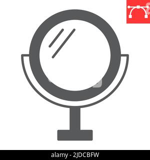 Runder Spiegel Glyphe Symbol, Kreis und Make-up, Spiegel Vektor-Symbol, Vektorgrafiken, bearbeitbare Kontur solid-Zeichen, eps 10. Stock Vektor