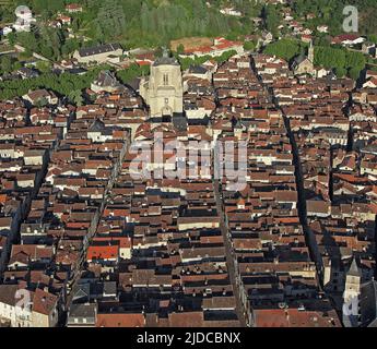 Frankreich, Aveyron Villefranche-de-Rouergue, beschriftete Stadt, Luftaufnahme Stockfoto