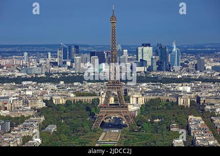 Frankreich, Paris, Panorama Champs de Mars, Eiffelturm, La Défense Stockfoto