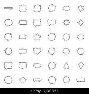 Astrologische geometrische Rahmen aus Linien und Punkten im handgezeichneten Stil. Abstrakte Vorlagen für Titel oder Inschriften, Vektor-Set von Formen Clip A Stock Vektor