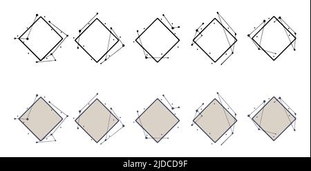 Rhombus geometrische Rahmen in handgezeichneter Form. Abstrakte Vorlagen für Titel oder Inschriften, Satz von Formen aus Linien und Punkten. Stock Vektor