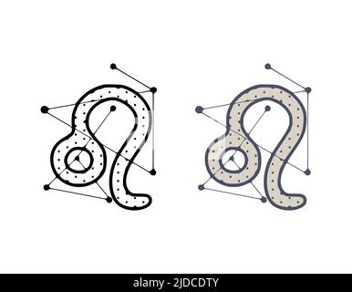 Leo Tierkreis Zeichen Vektor-Illustration in Hand gezeichnet Stil isoliert auf weißem Hintergrund. Horoskop Symbol kosmisches Design. Stock Vektor
