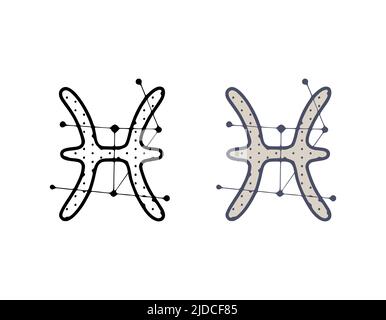 Fische Tierkreis Zeichen Vektor-Illustration in Hand gezeichnet Stil isoliert auf weißem Hintergrund. Horoskop Symbol kosmisches Design. Stock Vektor
