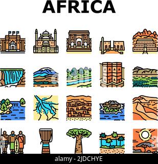 Afrika Kontinent Nation Treasure Icons Set Vektor Stock Vektor