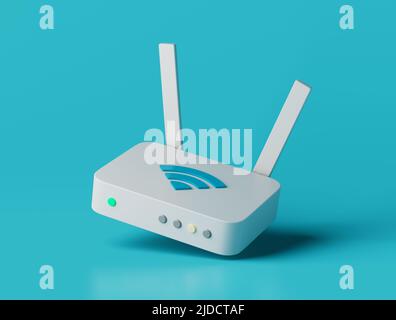 Einfacher Internet-WLAN-Router mit Antennen 3D Renderdarstellung. Isoliertes Objekt im Hintergrund Stockfoto