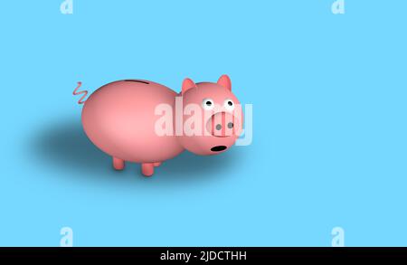 3D Rendering eines niedlichen kleinen Schweinebusses mit verschiedenen Mimik auf buntem Hintergrund Stockfoto