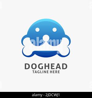 Hundekopf-Logo mit beißenden Knochen Stock Vektor