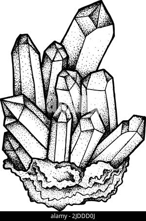 Handgezeichnete Kristallkunst, Erwachsene Malseite isoliert auf weißem Hintergrund. Vektorgrafik. Stock Vektor