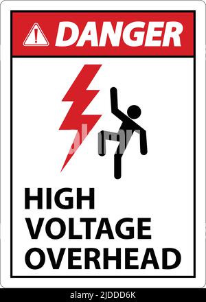 Warnhinweis Hochspannung Über Kopf Auf Weißem Hintergrund Stock Vektor