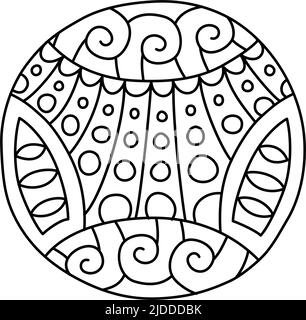 Runde Malseite gefüllt mit handgezeichneten Doodle-Motiven in einem Kreis, isoliert auf weißem Hintergrund. Vektorgrafik Stock Vektor