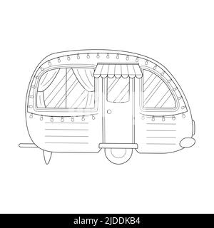 Wohnmobil, Reisemobil oder Wohnwagen-Anhänger im Retro-Design. Auto für Reisen, Caravaning, Camping, Wandern und Wohnmobile. Flache Vektorgrafik isoliert ein Stock Vektor