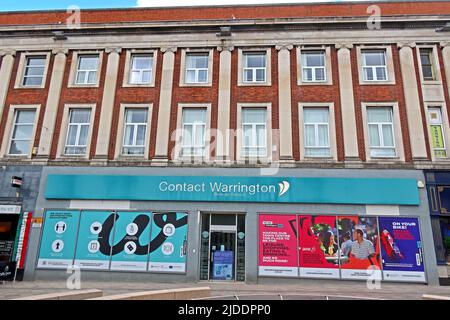 Kontaktieren Sie Warrington, WBC, Stadtzentrum, Walk in Offices, 26-30 Horsemarket St, Warrington, Cheshire, England, Großbritannien, WA1 1XL Stockfoto