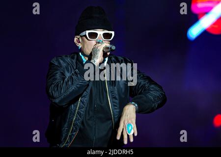 Lissabon, Portugal, 19.. Juni 2022. Zweiter Tag des Rock in Rio Lisboa Festivals im Bela Vista Park. Die amerikanische Hip-Hop-Band Black Eyed Peas während der Performance © ABEL F. ROS/Alamy Live News Stockfoto