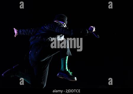 Lissabon, Portugal, 19.. Juni 2022. Zweiter Tag des Rock in Rio Lisboa Festivals im Bela Vista Park. Die amerikanische Hip-Hop-Band Black Eyed Peas während der Performance © ABEL F. ROS/Alamy Live News Stockfoto