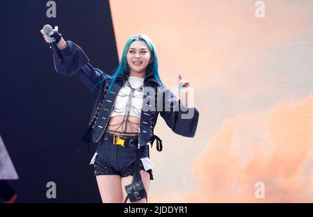 Alexa, 19. Juni 2022 : Sänger Alexa tritt vor dem Red Carpet Event auf, um den neuesten Film Top Gun: Maverick in Seoul, Südkorea, zu promoten. Der Film wird am 22. Juni in Korea veröffentlicht. Kredit: Lee Jae-won/AFLO/Alamy Live Nachrichten Stockfoto