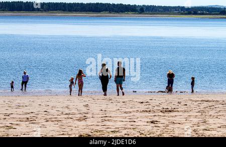 Dundee, Tayside, Schottland, Großbritannien. 20.. Juni 2022. UK Wetter: Der Sommer ist endlich in Nordostschottland angekommen, mit Temperaturen von bis zu 21 Grad Sonnenanbeter sind am Broughty Ferry Beach in Dundee angekommen, um das warme Wetter zu genießen, indem sie die herrliche Sonne genießen und am Strand sonnenbaden. Kredit: Dundee Photographics/Alamy Live Nachrichten Stockfoto