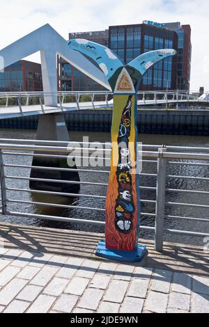 dh Cyclist Wegweiser RIVER CLYDE GLASGOW Scottish National Cycle Network ncn 75 Scotland Fahrradroute Bridge Stockfoto