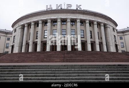 Kiew, Ukraine 28. November 2020: Bau des Zirkus in der Stadt Kiew Stockfoto