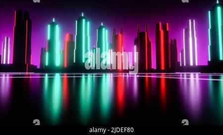 Ein futuristischer Hintergrund mit neonglühenden Würfeln (3d-Rendering) Stockfoto