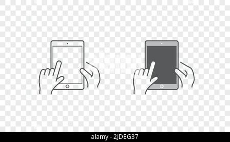Satz von Symbolen mit Händen halten Smart-Gerät mit Gesten Stock Vektor