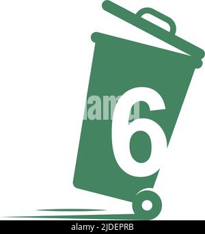 Nummer 6 in der Vorlage für die Abbildung des Papierkorbsymbols Stock Vektor