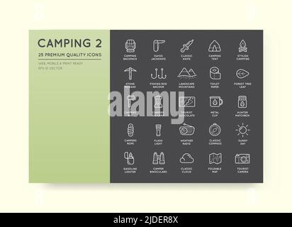 Set von Thin Vector Hunting Camping Sport Elements Illustration kann als Logo oder Symbol in Premium-Qualität verwendet werden Stock Vektor