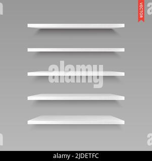Satz von Holz Regale Vektor isoliert auf der Wand Hintergrund Stock Vektor