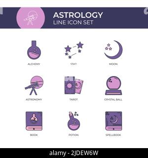 Astrologie Mehrere Farben Flache Linie Symbol-Set Stock Vektor