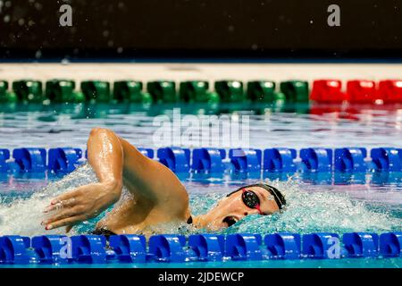 BUDAPEST, UNGARN - 20. JUNI: Die Niederländerin Marrit Steenbergen startet beim Freistil-Halbfinale der Frauen 200m während der FINA-Schwimmweltmeisterschaften in der Duna Arena am 20. Juni 2022 in Budapest, Ungarn (Foto: Nikola Krstic/Orange Picles) Stockfoto