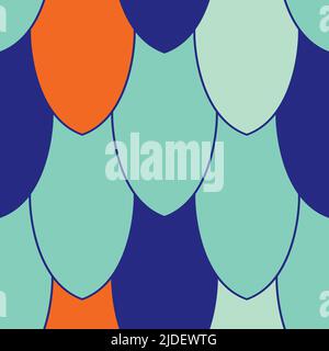 Pointy Skala Vektor nahtlose Muster Hintergrund.Tropische Farbe indigo orange blau oval länglich überlappenden Formen Hintergrund. Einfache bunte geometrische Stock Vektor
