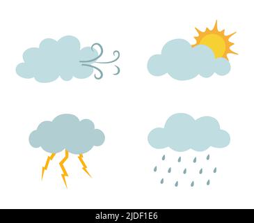Wolkendecke mit Blitz, Regen, Sonne, Wind Stock Vektor