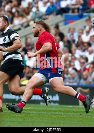 LONDON ENGLAND - JUNI 19 : Englands Patrick Schickerling (Exeter Chiefs, uncapped) während der internationalen Freundschaften zwischen England gegen Barbaren Stockfoto