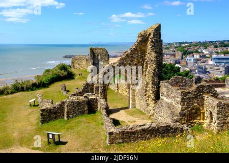 Hastings Castle Ruins, East Sussex, Großbritannien Stockfoto