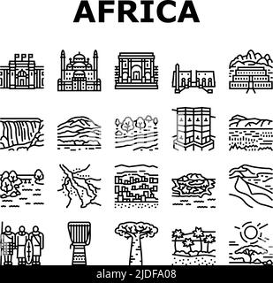 Afrika Kontinent Nation Treasure Icons Set Vektor Stock Vektor