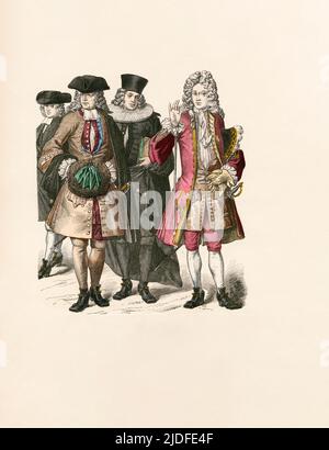 Student, Stadtbewohner, Ratsherr, Adliger, Schweiz (Stadt Zürich), Anfang 18.. Jahrhundert, Illustration, die Geschichte der Kostüme, Braun & Schneider, München, Deutschland, 1861-1880 Stockfoto