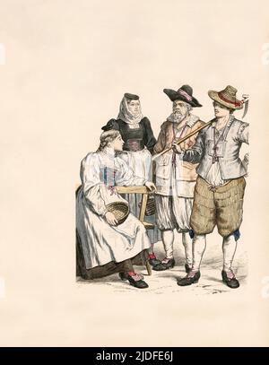 Churchgoing Dress called 'Hussegken', Bauernschaft, Schweiz (Stadt Zürich), Anfang 18.. Jahrhundert, Illustration, The History of Costume, Braun & Schneider, München, Deutschland, 1861-1880 Stockfoto