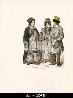 Sibirien Tartar Frau, Kalmucks, Asiatisches Russland (Sibirien), Ende 19. Jahrhundert, Illustration, Die Geschichte des Kostüms, Braun & Schneider, München, Deutschland, 1861-1880 Stockfoto