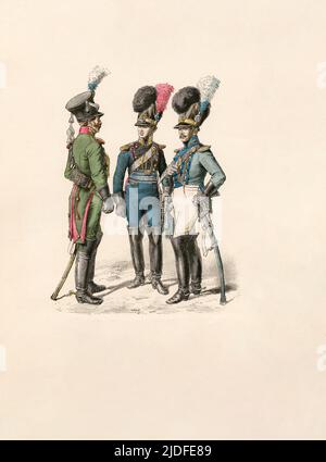 Bayerische Armee, Kavalleriehauptmann in der Gendarmerie 1812-1815, Oberleutnant der Artillerie 1811-1825, Oberleutnant des Transportes 1815-1825, Illustration, die Geschichte der Tracht, Braun & Schneider, München, Deutschland, 1861-1880 Stockfoto