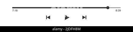 Media Player Fortschrittsanzeige mit Zeitschaltfläche, Wiedergabe-, Rücklauf- und Schnellvorlauf-Tasten. Vorlage für die Wiedergabe des Audio- oder Video-Players. Vektorgrafik auf weißem Hintergrund isoliert Stock Vektor
