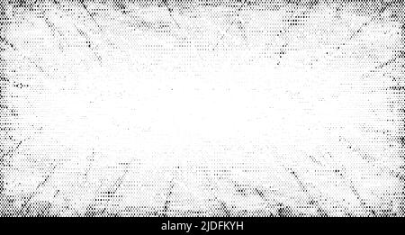 Halbton-Grunge-Textur. Hintergrund im Comic-Stil mit Körnung. Pop Art verblasste Rahmen. Grunge-Speckle-Effekt. Gepunktete Partikel drucken Tapete. Verpixeltes Mosaik Stock Vektor