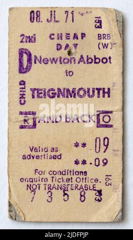 1970s British Rail Train Ticket Newton Abbot nach Teignmouth Stockfoto