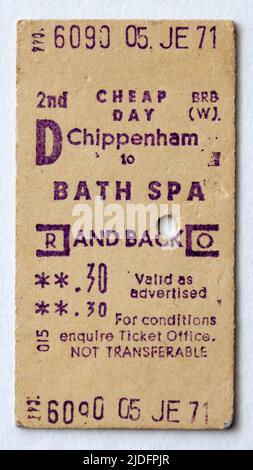 1970s British Rail Train Ticket Chippenham nach Bath Spa Stockfoto