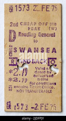 1970s British Rail Train Ticket Reading General to Swansea Stockfoto